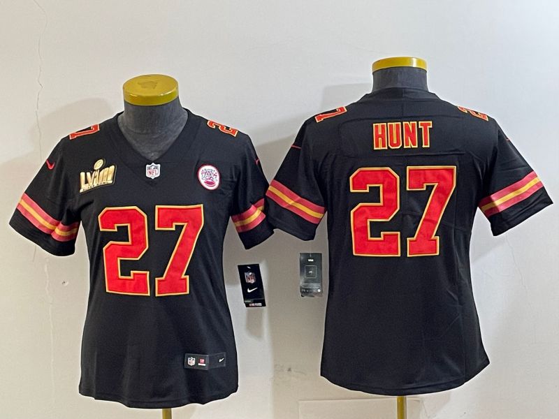 Youth Kansas City Chiefs #27 Hunt Black Second generations 2025 Nike Vapor Limited NFL Jersey style 3